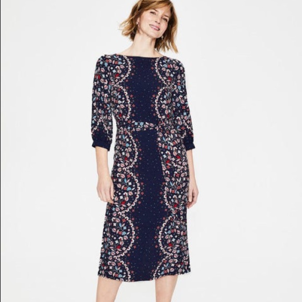 Boden navy floral shift dress pink 12